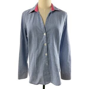 Beluva San Francisco Micro Blue Gingham Seer Sucker Tailored Shirt, Size Medium